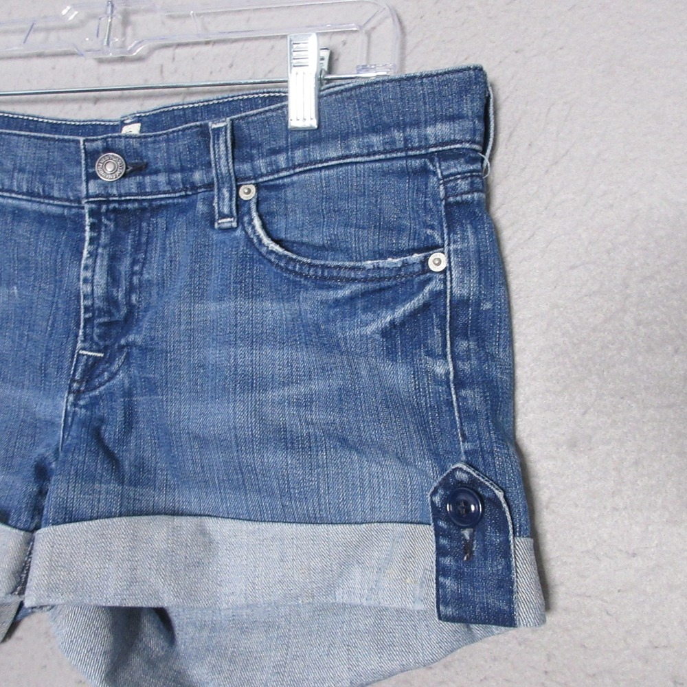 Vintage 7 For All Mankind Jean Shorts 30 Denim Cuffed Blue Low Rise Y2K 90s - Picture 3 of 10